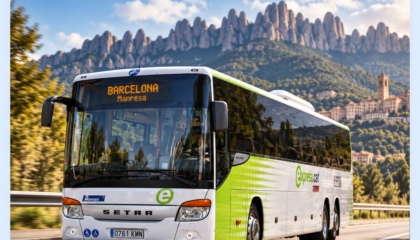 Autobús interurbano Barcelona–Manresa en el entorno de Montserrat